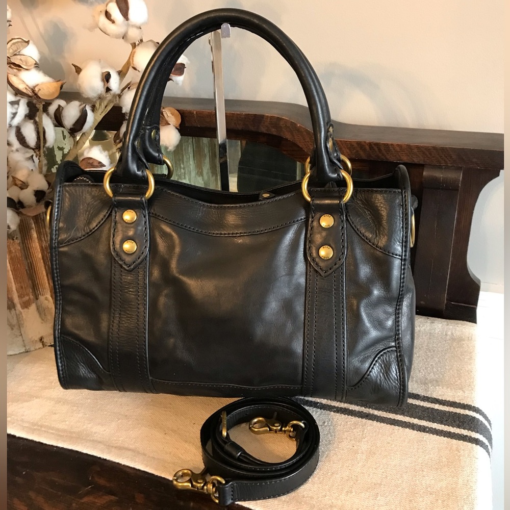 Frye Melissa Leather Satchel Crossbody Bag Black Retail $388